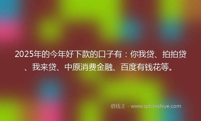 2025年的今年好下款的口子有：你我贷、拍拍贷、我来贷、中原消费金融、百度有钱花等。
