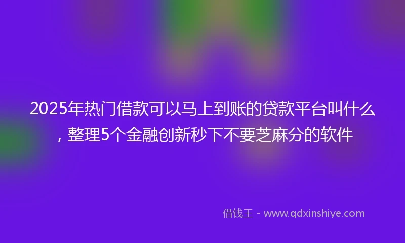 2025年热门借款可以马上到账的贷款平台叫什么，整理5个金融创新秒下不要芝麻分的软件