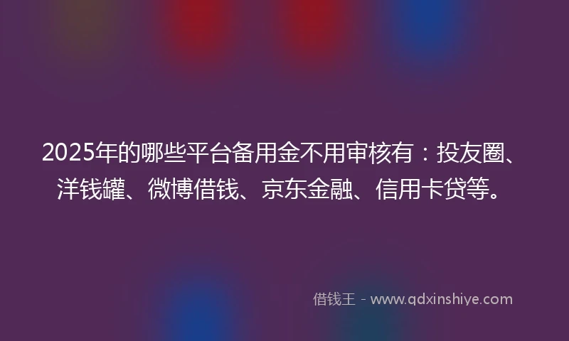 2025年的哪些平台备用金不用审核有：投友圈、洋钱罐、微博借钱、京东金融、信用卡贷等。