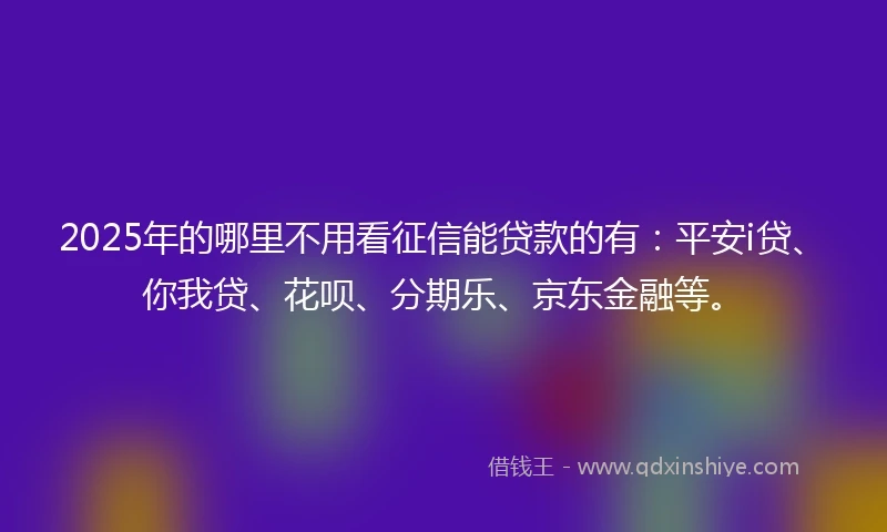 2025年的哪里不用看征信能贷款的有：平安i贷、你我贷、花呗、分期乐、京东金融等。