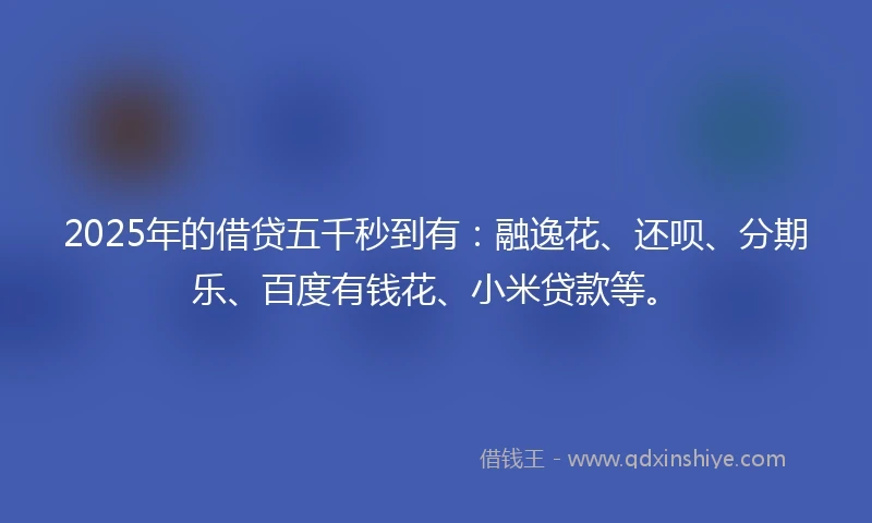 2025年的借贷五千秒到有：融逸花、还呗、分期乐、百度有钱花、小米贷款等。