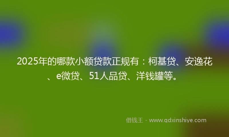 2025年的哪款小额贷款正规有：柯基贷、安逸花、e微贷、51人品贷、洋钱罐等。