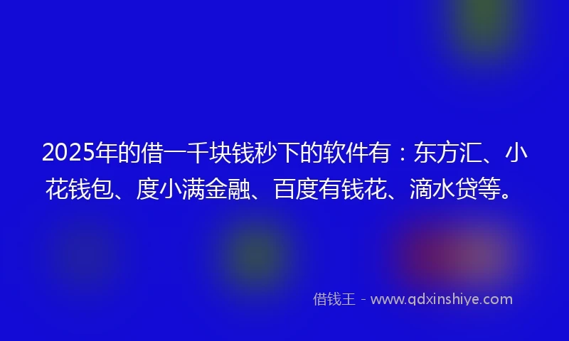 2025年的借一千块钱秒下的软件有:东方汇、小花钱包、度小满金融、百度有钱花、滴水贷等。