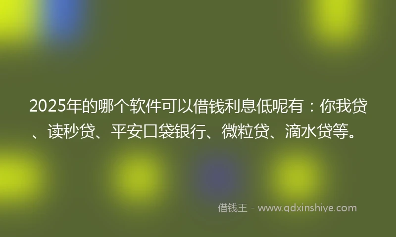 2025年的哪个软件可以借钱利息低呢有：你我贷、读秒贷、平安口袋银行、微粒贷、滴水贷等。
