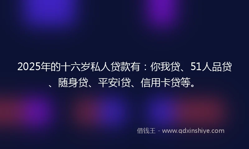 2025年的十六岁私人贷款有：你我贷、51人品贷、随身贷、平安i贷、信用卡贷等。