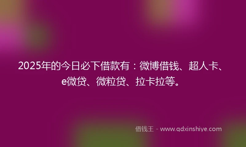 2025年的今日必下借款有：微博借钱、超人卡、e微贷、微粒贷、拉卡拉等。