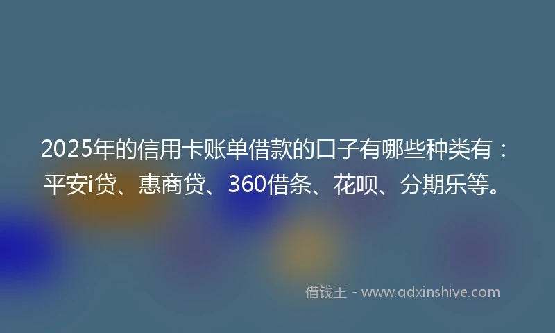 2025年的信用卡账单借款的口子有哪些种类有：平安i贷、惠商贷、360借条、花呗、分期乐等。