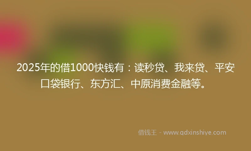2025年的借1000快钱有：读秒贷、我来贷、平安口袋银行、东方汇、中原消费金融等。