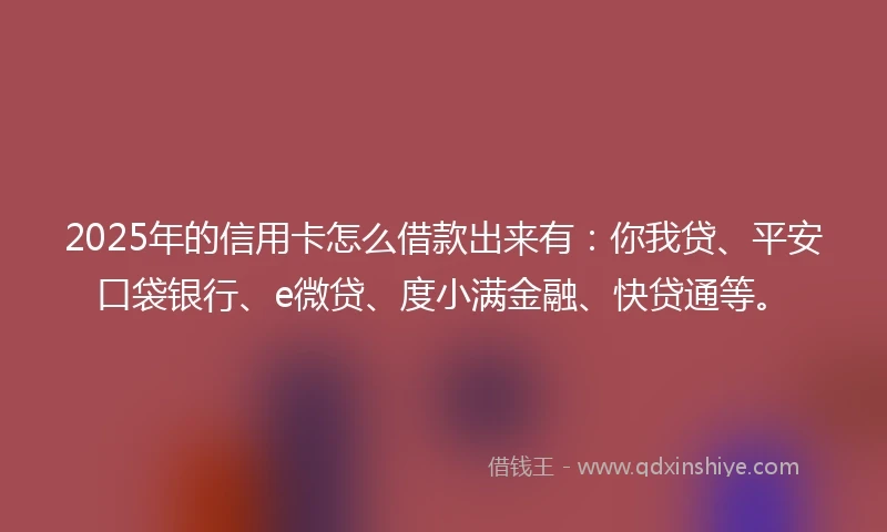 2025年的信用卡怎么借款出来有：你我贷、平安口袋银行、e微贷、度小满金融、快贷通等。