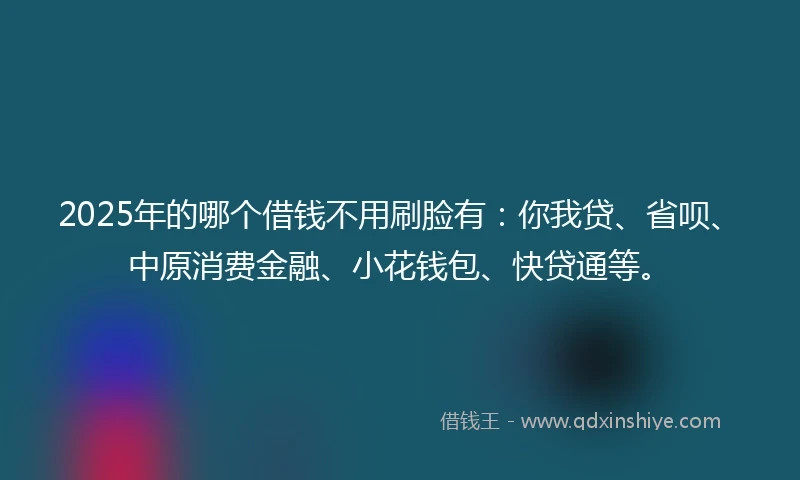 2025年的哪个借钱不用刷脸有：你我贷、省呗、中原消费金融、小花钱包、快贷通等。
