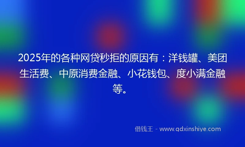 2025年的各种网贷秒拒的原因有：洋钱罐、美团生活费、中原消费金融、小花钱包、度小满金融等。
