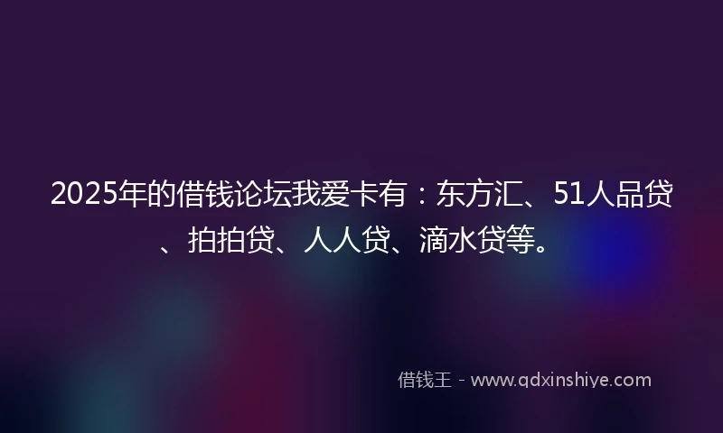 2025年的借钱论坛我爱卡有：东方汇、51人品贷、拍拍贷、人人贷、滴水贷等。