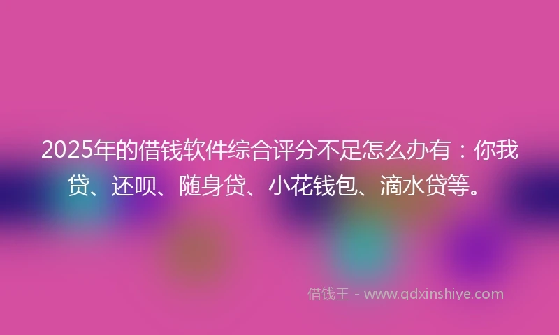 2025年的借钱软件综合评分不足怎么办有：你我贷、还呗、随身贷、小花钱包、滴水贷等。