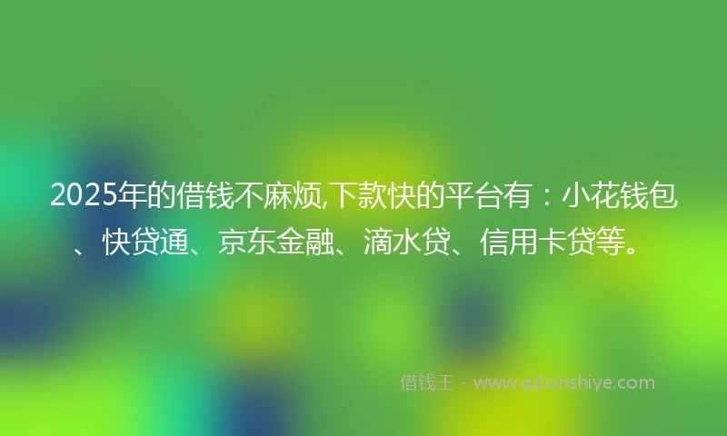 2025年的借钱不麻烦,下款快的平台有：小花钱包、快贷通、京东金融、滴水贷、信用卡贷等。