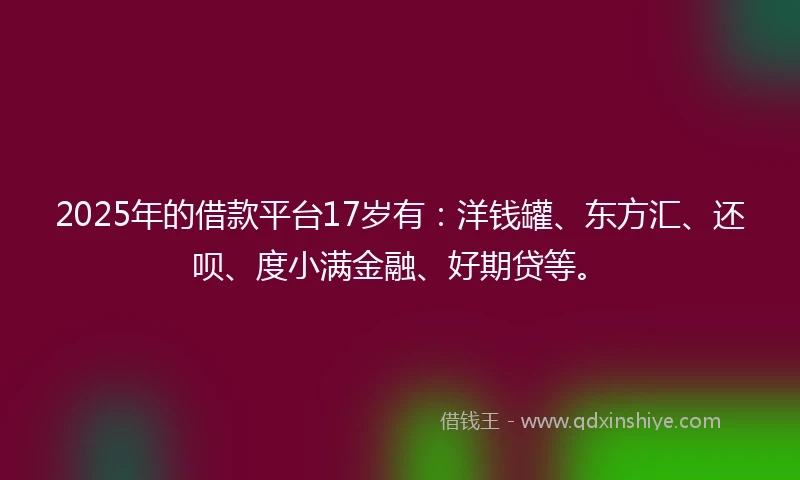 2025年的借款平台17岁有：洋钱罐、东方汇、还呗、度小满金融、好期贷等。