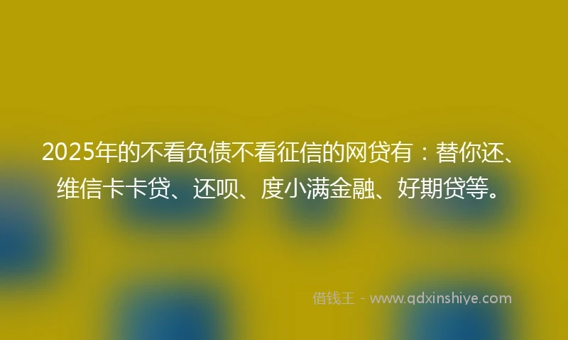 2025年的不看负债不看征信的网贷有：替你还、维信卡卡贷、还呗、度小满金融、好期贷等。