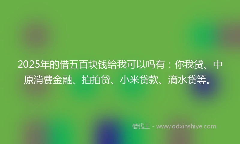 2025年的借五百块钱给我可以吗有：你我贷、中原消费金融、拍拍贷、小米贷款、滴水贷等。