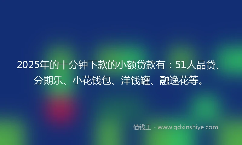 2025年的十分钟下款的小额贷款有：51人品贷、分期乐、小花钱包、洋钱罐、融逸花等。