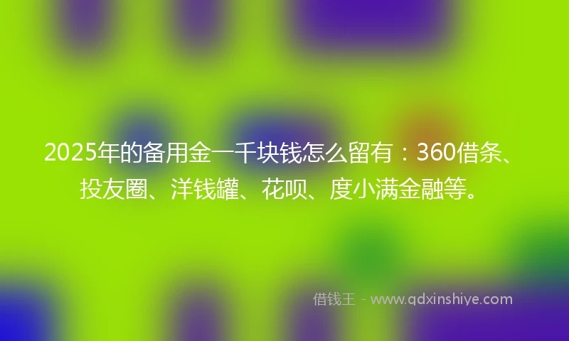 2025年的备用金一千块钱怎么留有：360借条、投友圈、洋钱罐、花呗、度小满金融等。