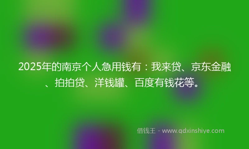 2025年的南京个人急用钱有：我来贷、京东金融、拍拍贷、洋钱罐、百度有钱花等。