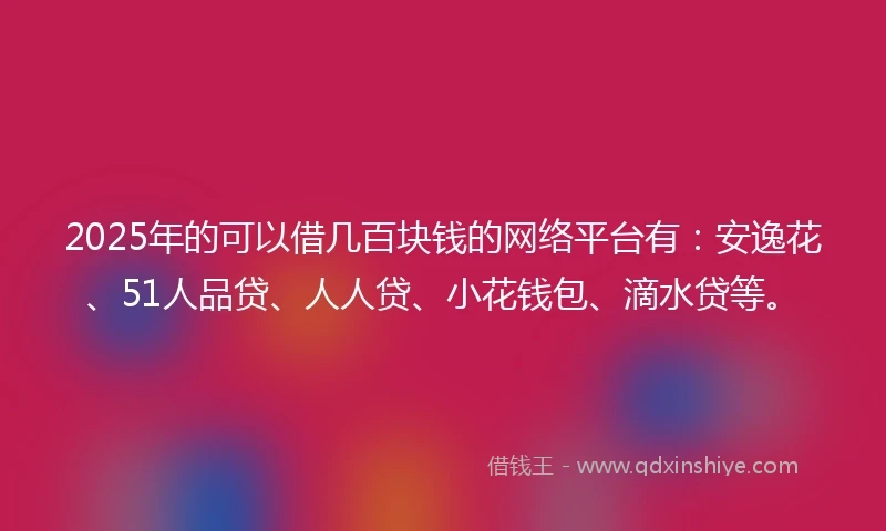 2025年的可以借几百块钱的网络平台有：安逸花、51人品贷、人人贷、小花钱包、滴水贷等。