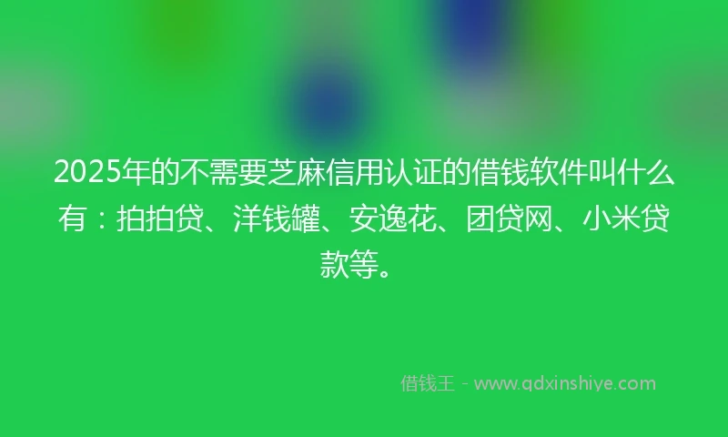 2025年的不需要芝麻信用认证的借钱软件叫什么有：拍拍贷、洋钱罐、安逸花、团贷网、小米贷款等。