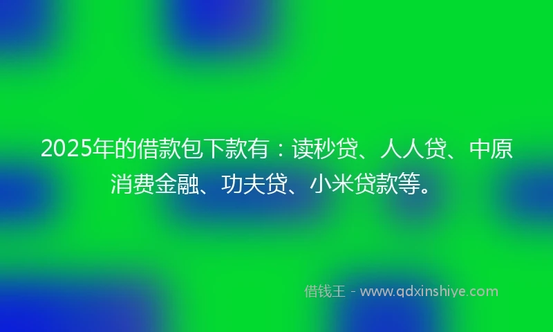 2025年的借款包下款有：读秒贷、人人贷、中原消费金融、功夫贷、小米贷款等。