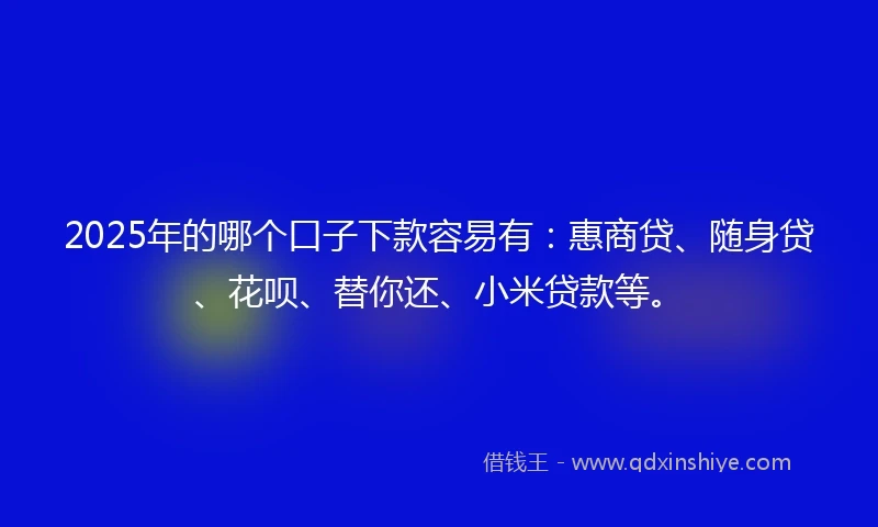 2025年的哪个口子下款容易有：惠商贷、随身贷、花呗、替你还、小米贷款等。