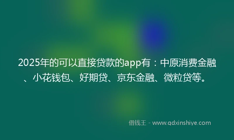 2025年的可以直接贷款的app有：中原消费金融、小花钱包、好期贷、京东金融、微粒贷等。