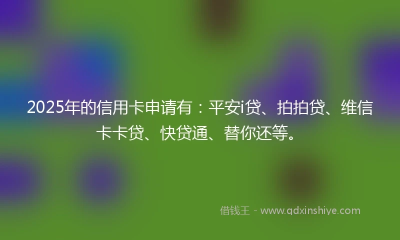 2025年的信用卡申请有:平安i贷、拍拍贷、维信卡卡贷、快贷通、替你还等。
