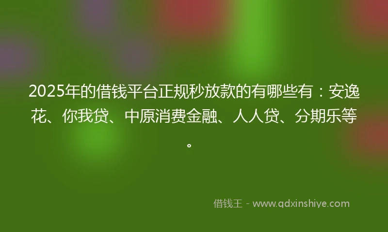 2025年的借钱平台正规秒放款的有哪些有：安逸花、你我贷、中原消费金融、人人贷、分期乐等。