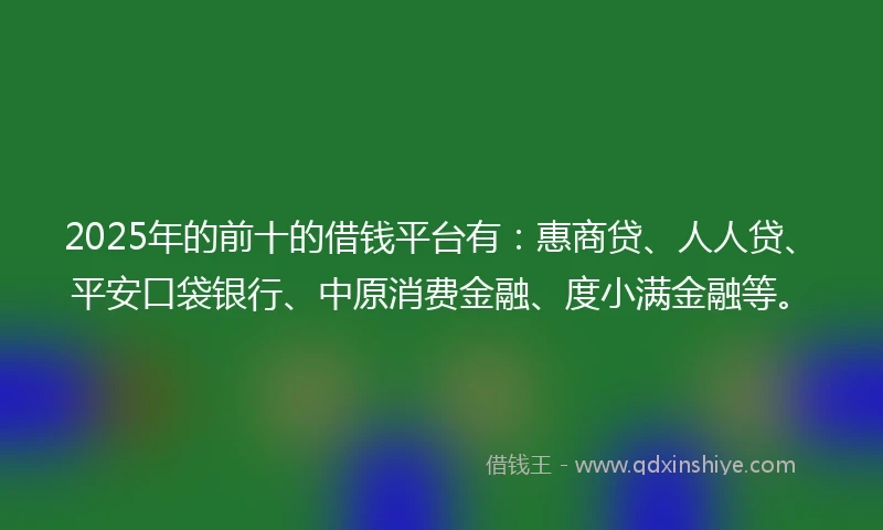 2025年的前十的借钱平台有：惠商贷、人人贷、平安口袋银行、中原消费金融、度小满金融等。