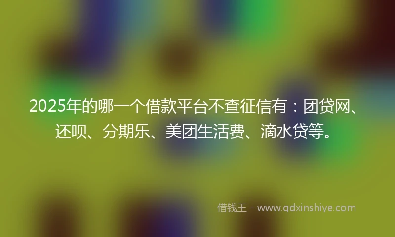 2025年的哪一个借款平台不查征信有：团贷网、还呗、分期乐、美团生活费、滴水贷等。