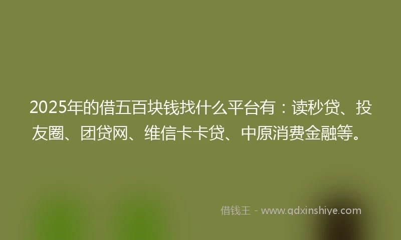 2025年的借五百块钱找什么平台有：读秒贷、投友圈、团贷网、维信卡卡贷、中原消费金融等。