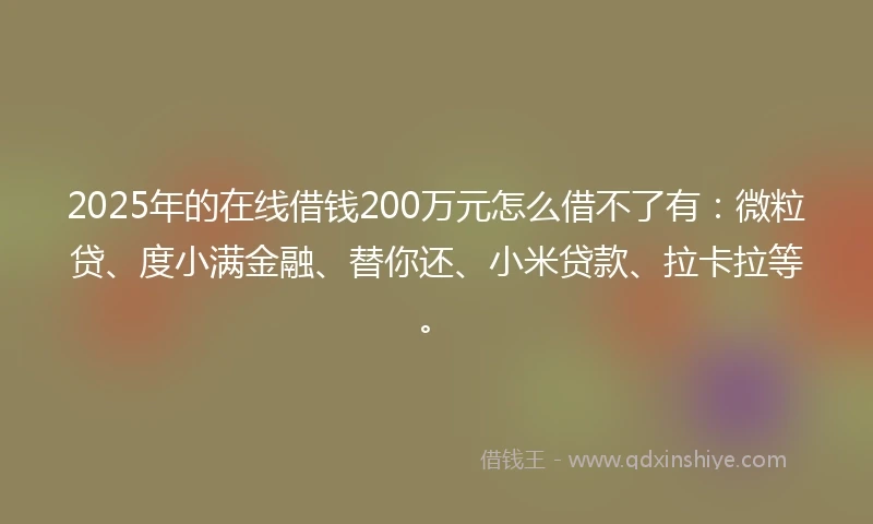 2025年的在线借钱200万元怎么借不了有：微粒贷、度小满金融、替你还、小米贷款、拉卡拉等。