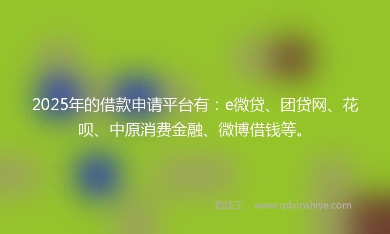 2025年的借款申请平台有：e微贷、团贷网、花呗、中原消费金融、微博借钱等。
