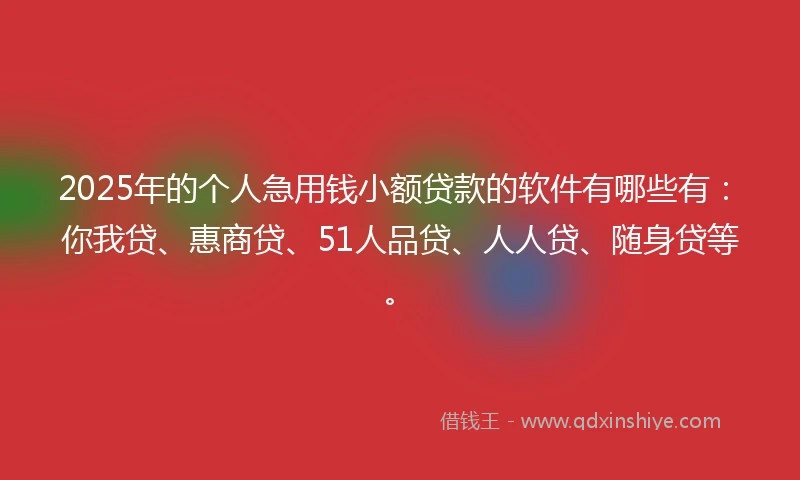 2025年的个人急用钱小额贷款的软件有哪些有：你我贷、惠商贷、51人品贷、人人贷、随身贷等。