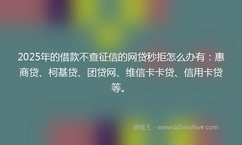 2025年的借款不查征信的网贷秒拒怎么办有：惠商贷、柯基贷、团贷网、维信卡卡贷、信用卡贷等。