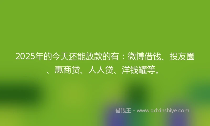 2025年的今天还能放款的有：微博借钱、投友圈、惠商贷、人人贷、洋钱罐等。
