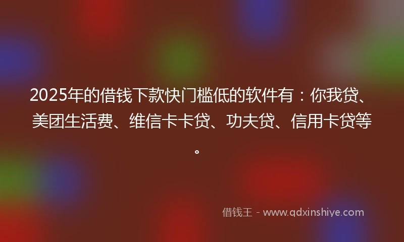 2025年的借钱下款快门槛低的软件有：你我贷、美团生活费、维信卡卡贷、功夫贷、信用卡贷等。
