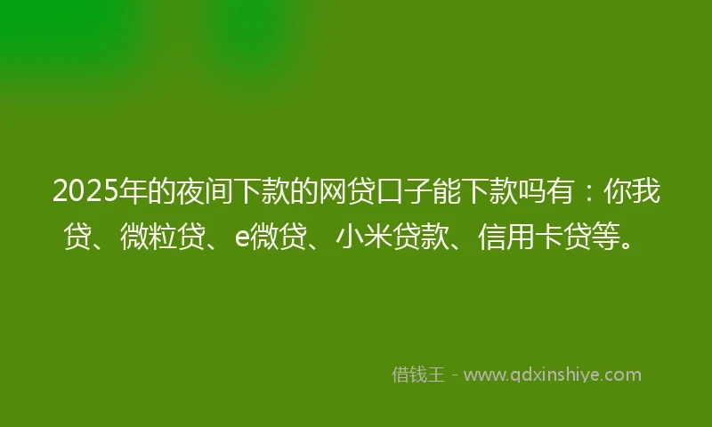 2025年的夜间下款的网贷口子能下款吗有：你我贷、微粒贷、e微贷、小米贷款、信用卡贷等。