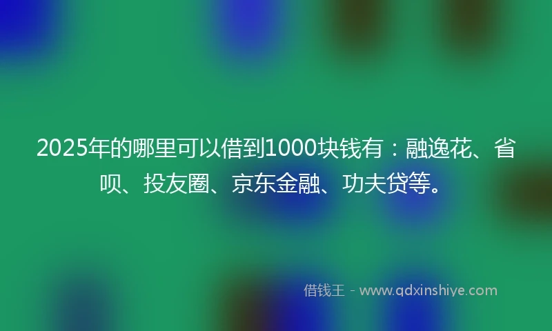 2025年的哪里可以借到1000块钱有：融逸花、省呗、投友圈、京东金融、功夫贷等。