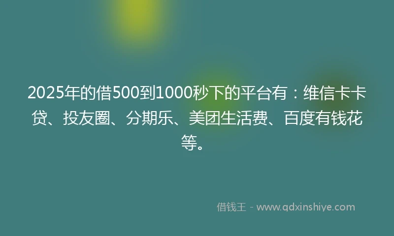 2025年的借500到1000秒下的平台有：维信卡卡贷、投友圈、分期乐、美团生活费、百度有钱花等。