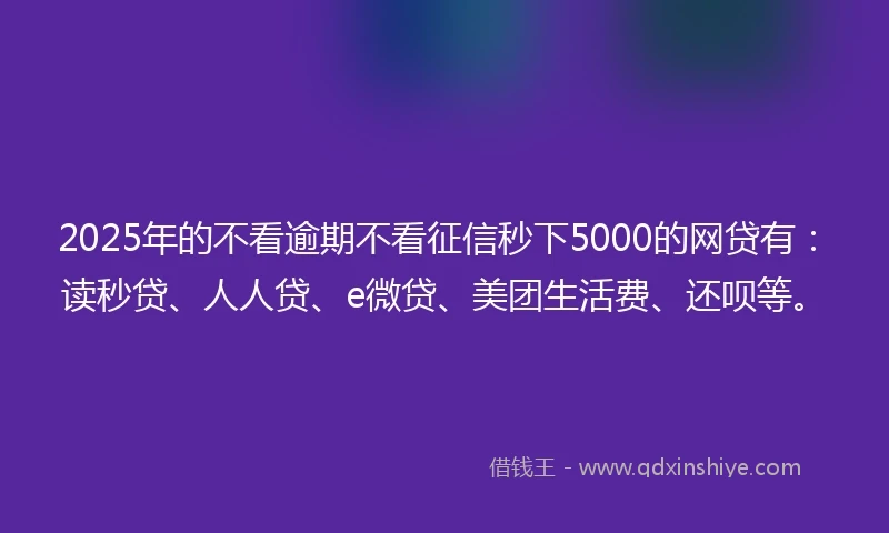 2025年的不看逾期不看征信秒下5000的网贷有:读秒贷、人人贷、e微贷、美团生活费、还呗等。