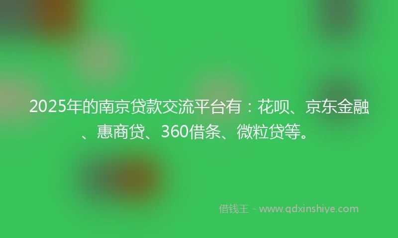 2025年的南京贷款交流平台有：花呗、京东金融、惠商贷、360借条、微粒贷等。