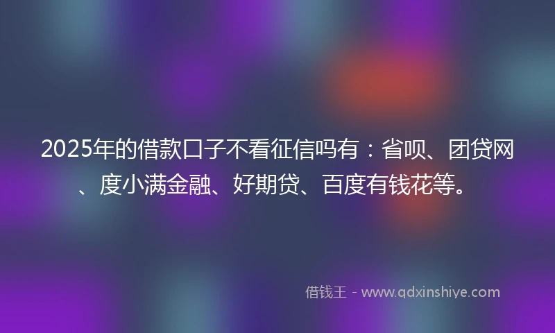 2025年的借款口子不看征信吗有：省呗、团贷网、度小满金融、好期贷、百度有钱花等。