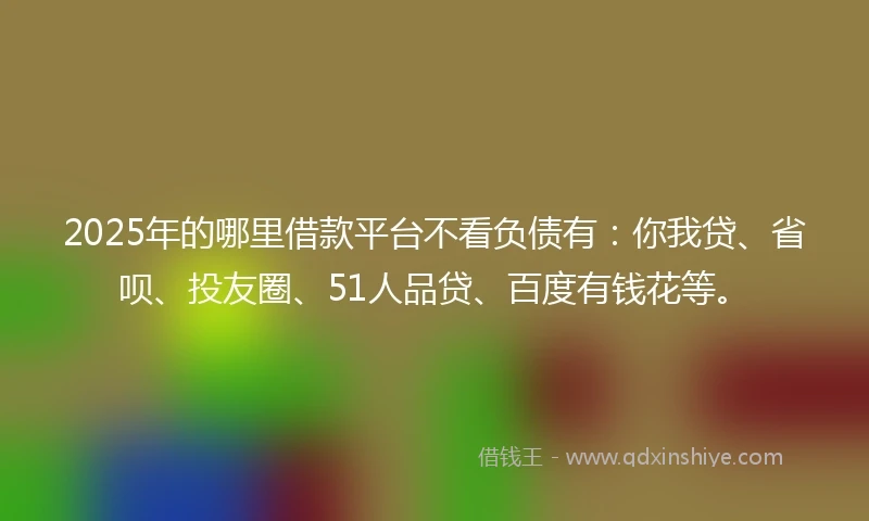2025年的哪里借款平台不看负债有：你我贷、省呗、投友圈、51人品贷、百度有钱花等。