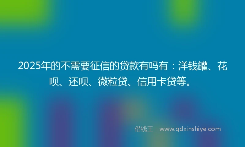 2025年的不需要征信的贷款有吗有:洋钱罐、花呗、还呗、微粒贷、信用卡贷等。