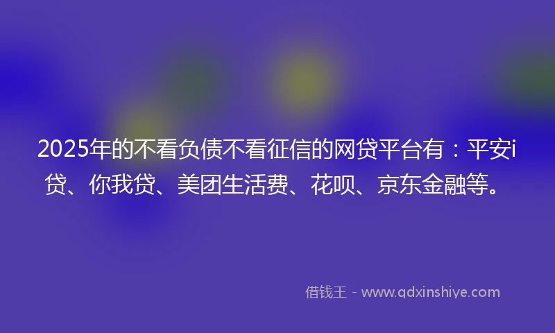 2025年的不看负债不看征信的网贷平台有：平安i贷、你我贷、美团生活费、花呗、京东金融等。