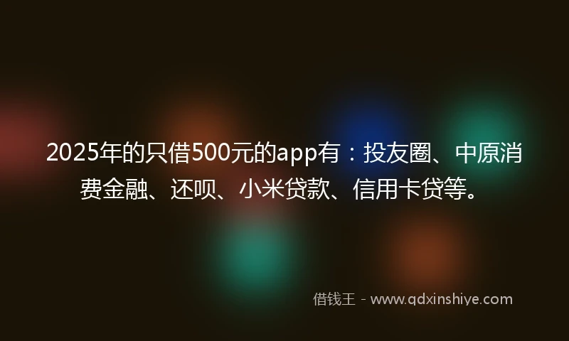 2025年的只借500元的app有：投友圈、中原消费金融、还呗、小米贷款、信用卡贷等。